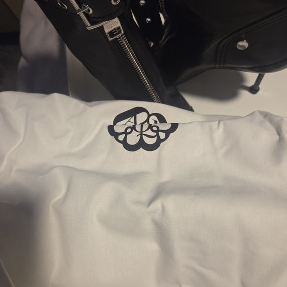 Alexander McQueen Black Leather Ankle Boots with Silver Accents - Picture 8 of 9